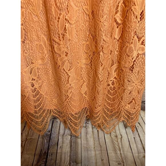 Sharango Dress Womens 16 Peach Orange All Over Lace Embroidery Midi Romantic - Picture 6 of 13